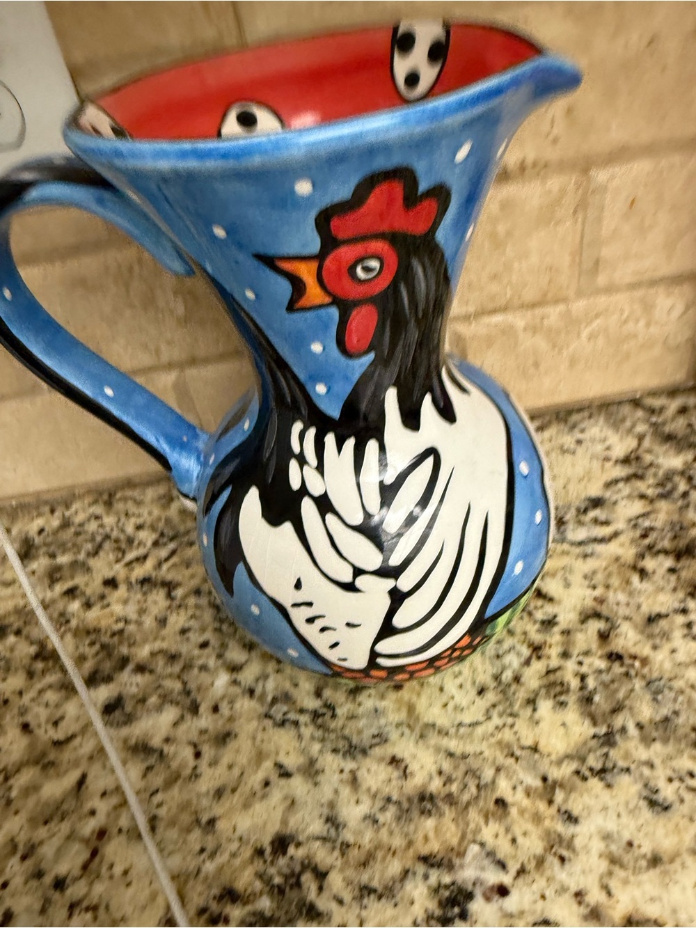 Hand-Painted Blue Ceramic Rooster Pitcher - Decorative Serveware